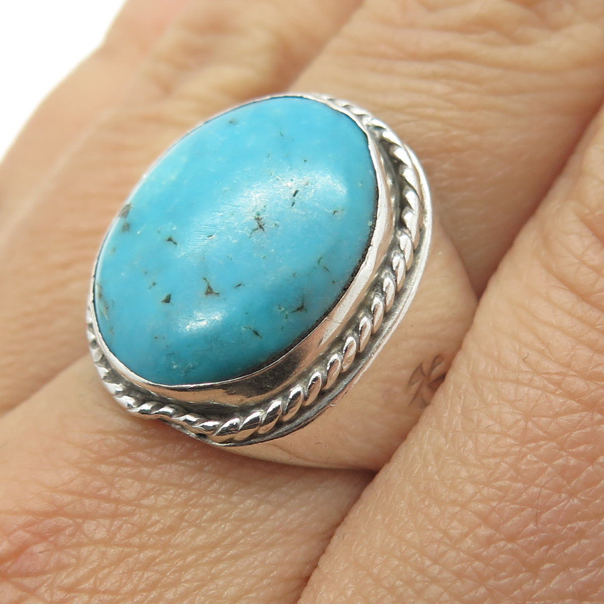 Old Pawn 925 Sterling Silver Vintage Southwestern Turquoise Gem Ring Size 8.5