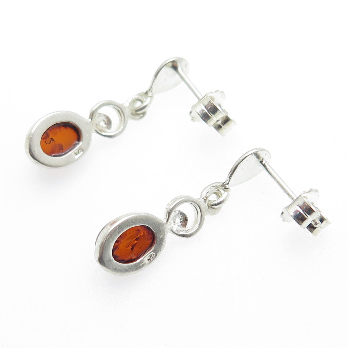 925 Sterling Silver Vintage Real Amber Dangle Earrings