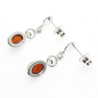 925 Sterling Silver Vintage Real Amber Dangle Earrings