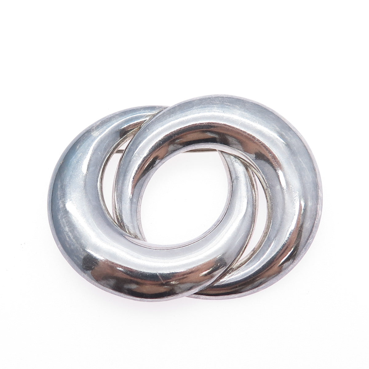 925 Sterling Silver Vintage Mexico Modernist Crescent Eternity Oxidized Brooch
