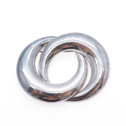 925 Sterling Silver Vintage Mexico Modernist Crescent Eternity Oxidized Brooch