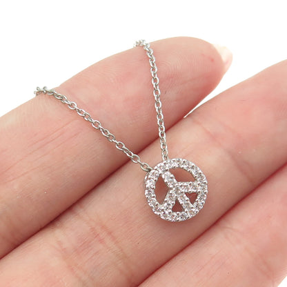 925 Sterling Silver Round-Cut Shaped C Z Symbol of Peace Rolo Chain Necklace 18"