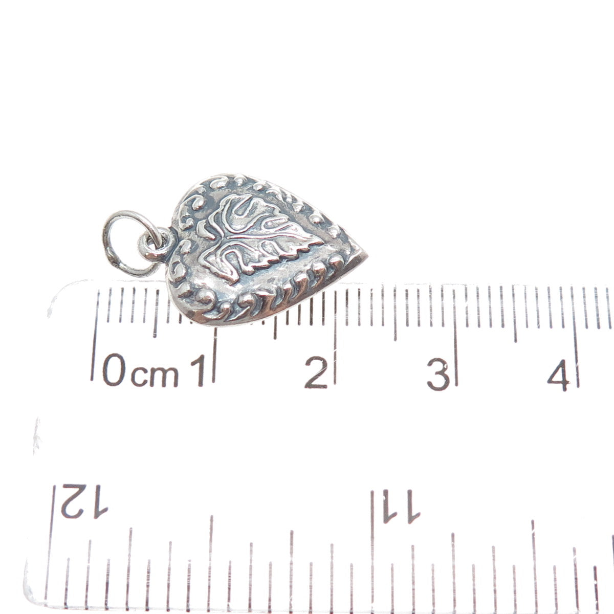 925 Sterling Silver Antique Art Deco Oak Leaf Heart Chatelaine Charm Pendant