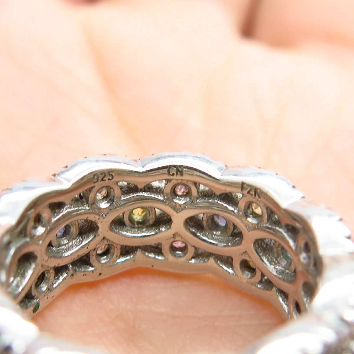 925 Sterling Silver Multi-Color C Z Band Ring Size 5.75