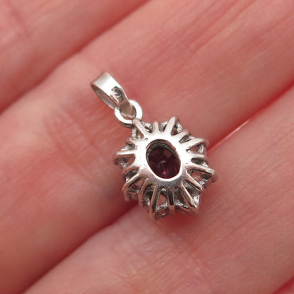 925 Sterling Silver Vintage Real Ruby & C Z Mini Charm Pendant