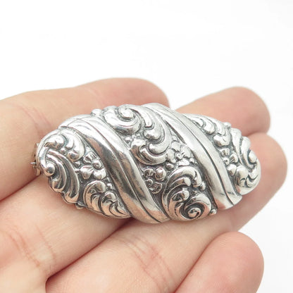 835 Silver Antique Art Deco Repousse Floral Twisted Pin Brooch
