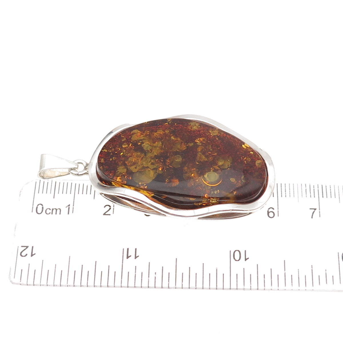 925 Sterling Silver Vintage Poland Real Amber Modernist Pendant