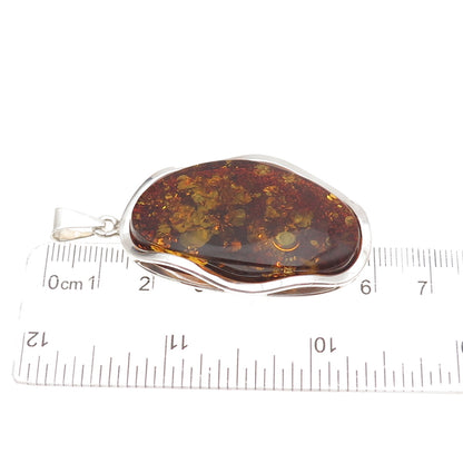 925 Sterling Silver Vintage Poland Real Amber Modernist Pendant