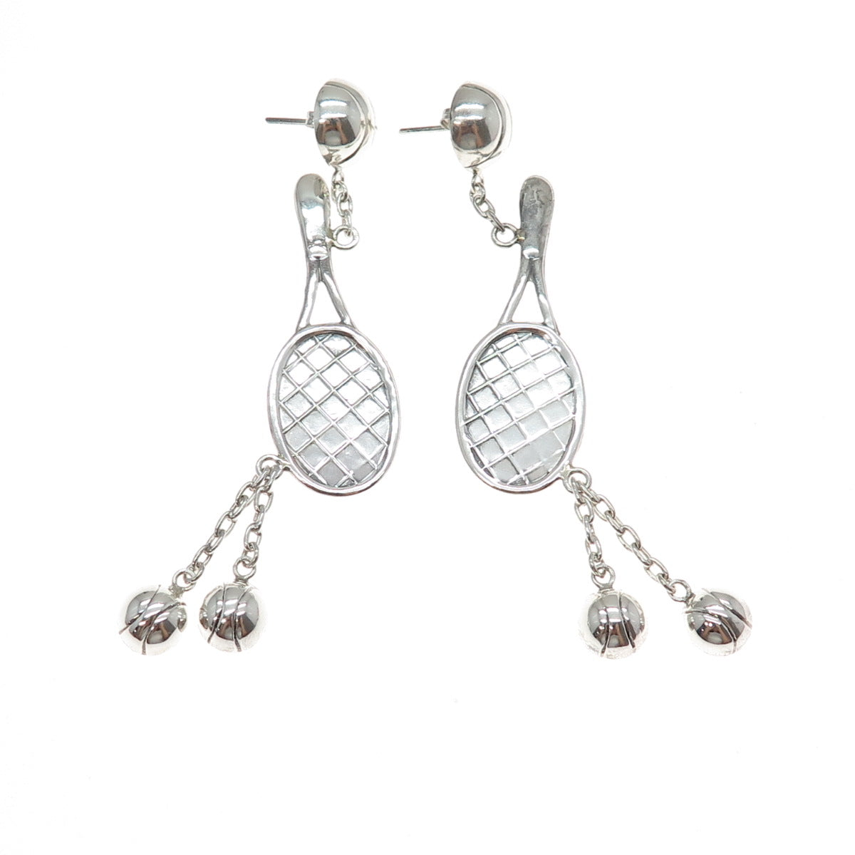 925 Sterling Silver Vintage Tennis Rackets Dangle Earrings