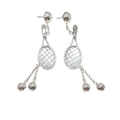 925 Sterling Silver Vintage Tennis Rackets Dangle Earrings