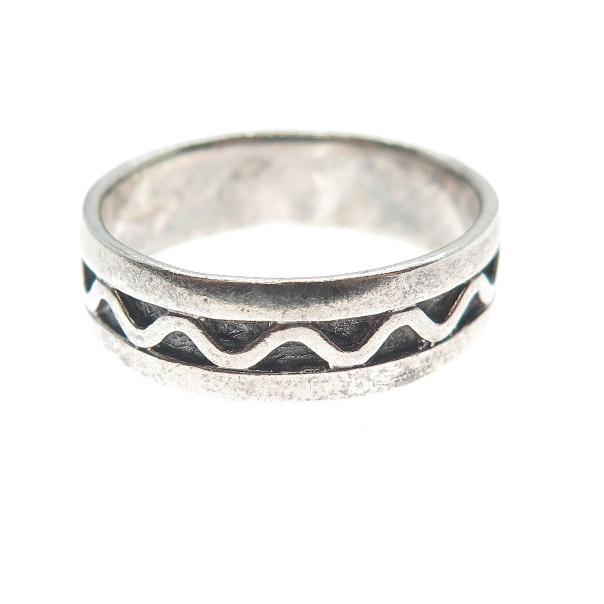 925 Sterling Silver Vintage Zig Zag All Around Oxidized Band Ring Size 9