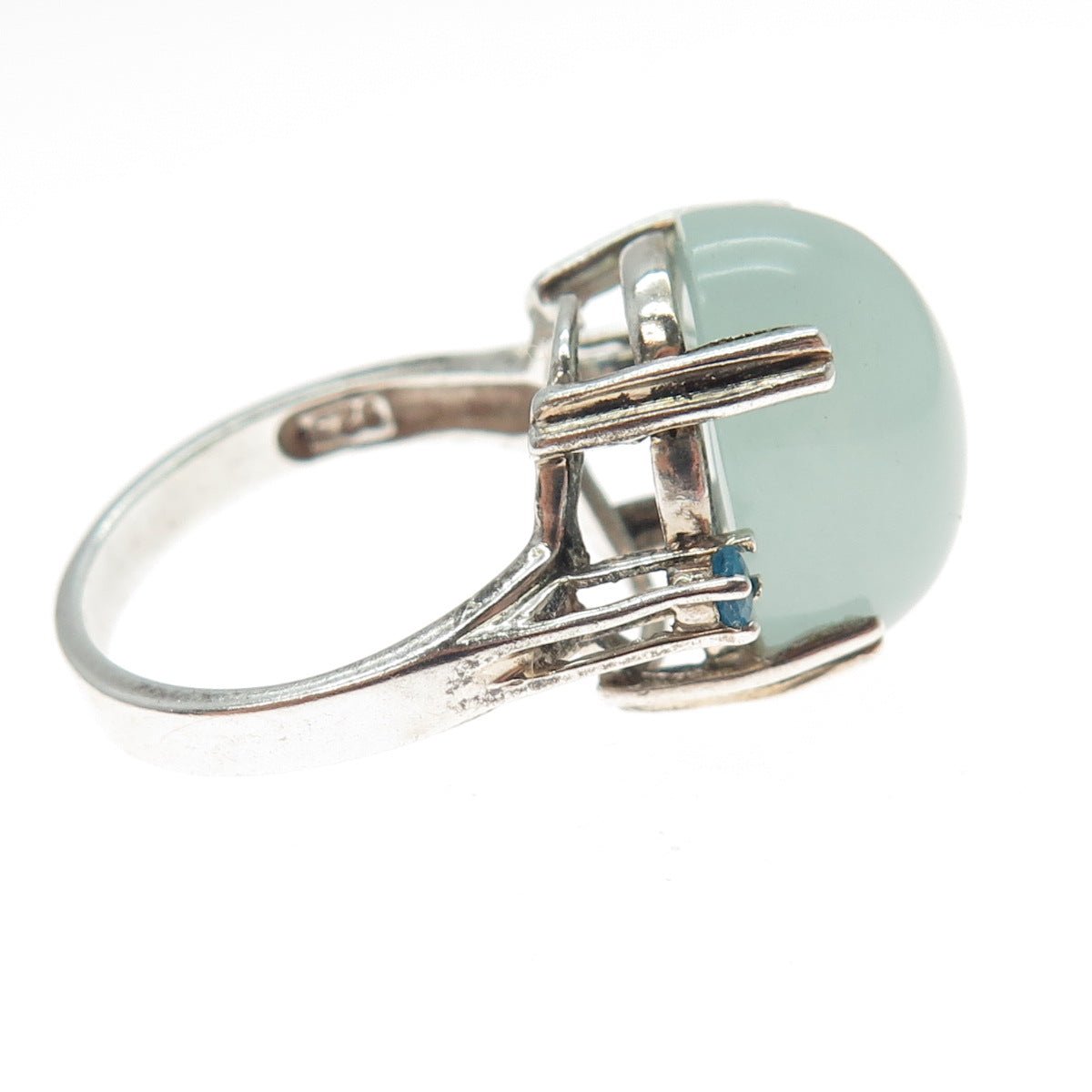 925 Sterling Silver Vintage Real Milky Aquamarine & Apatite Ring Size 7.5