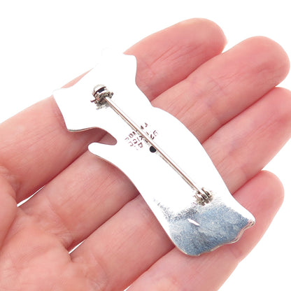 925 Sterling Silver Vintage Mexico Modernist Cat Pin Brooch