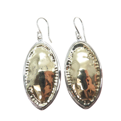 925 Sterling Silver 2-Tone Vintage Modernist Hammered Dangle Earrings