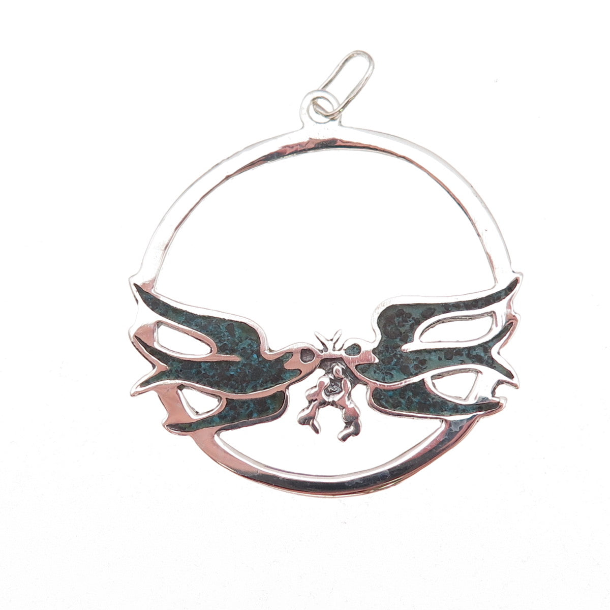 925 Sterling Silver Vintage Real Turquoise Inlay Two Swallow Birds Charm Pendant