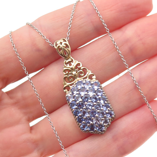 Chuck Clemency 925 Sterling Silver 2-Tone Real Tanzanite Chain Necklace 20"