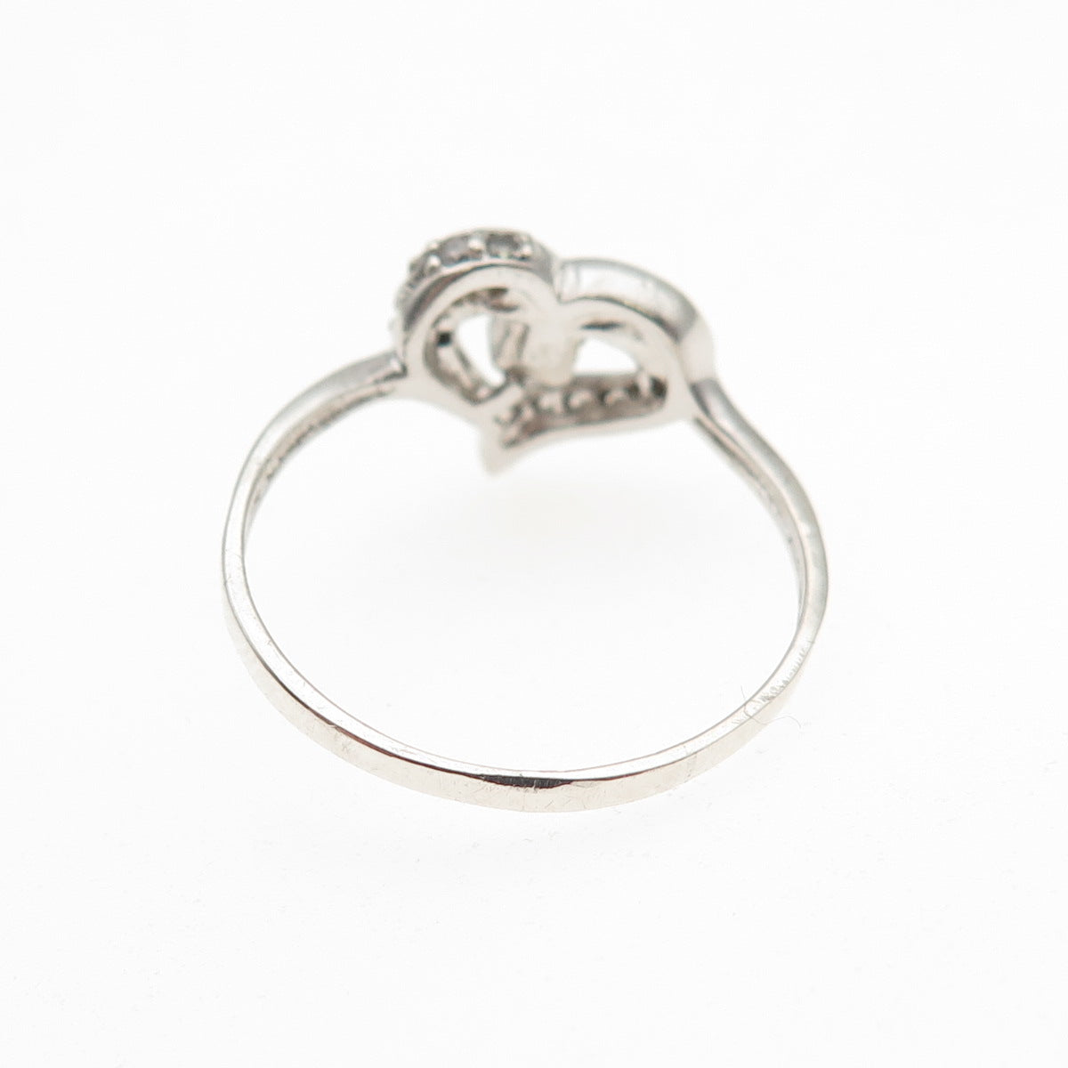 925 Sterling Silver Round-Cut C Z Heart Ring Size 8.75