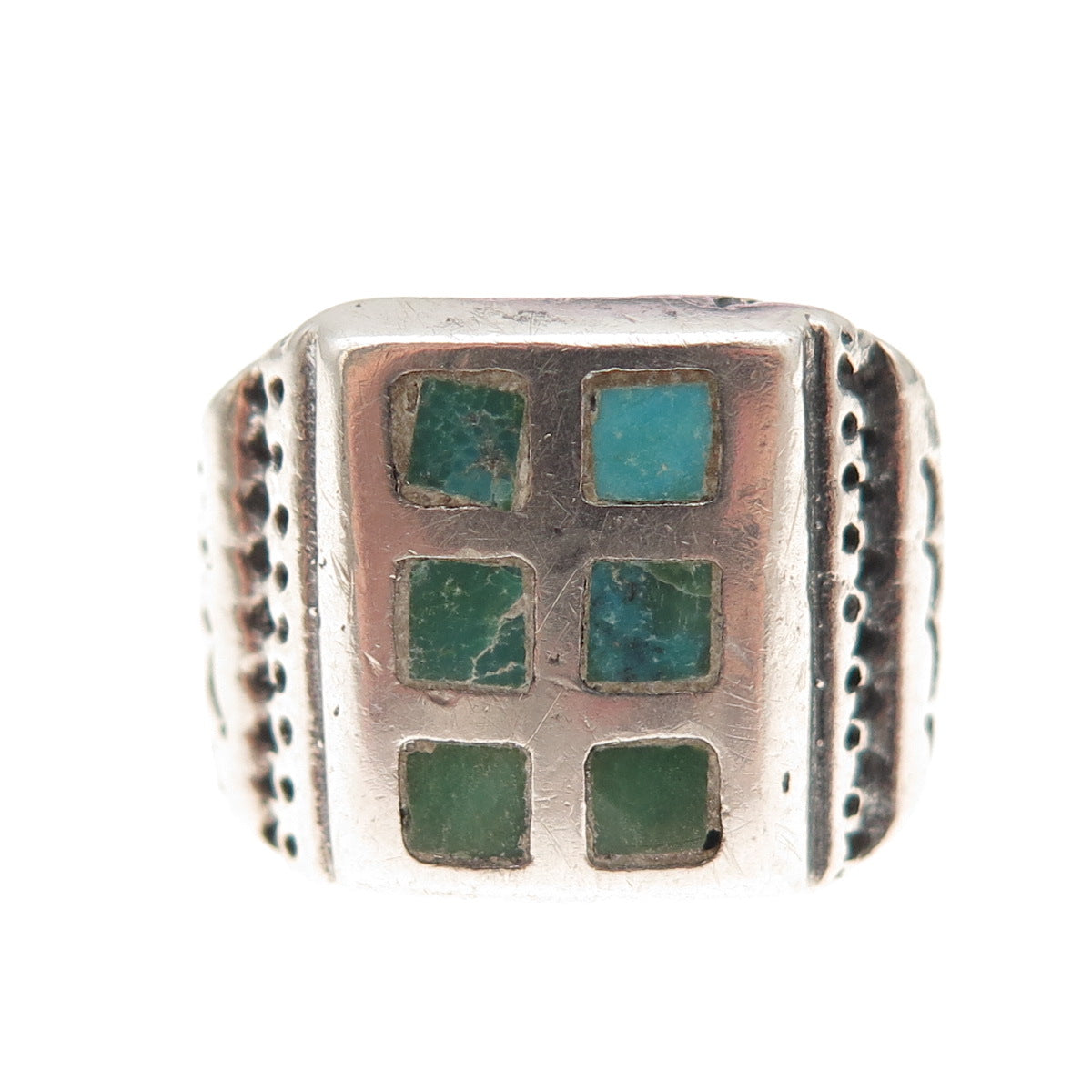 Old Pawn 925 Sterling Silver Vintage Southwestern Turquoise Tribal Ring Size 9.5