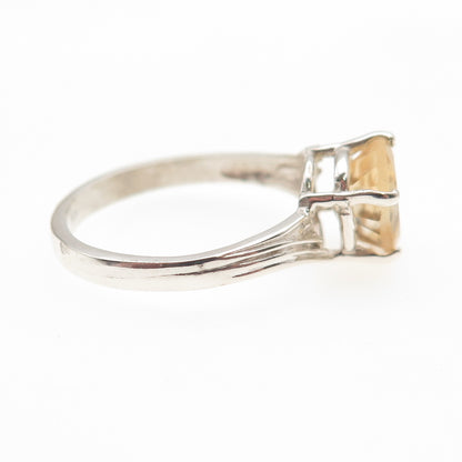 925 Sterling Silver Vintage Real Oval-Cut Citrine Bypass Ring Size 8.75