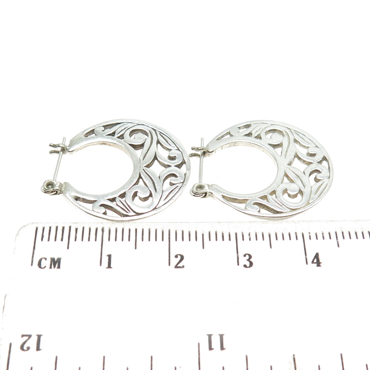 925 Sterling Silver Vintage Floral Disc Hoop Earrings