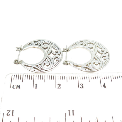 925 Sterling Silver Vintage Floral Disc Hoop Earrings