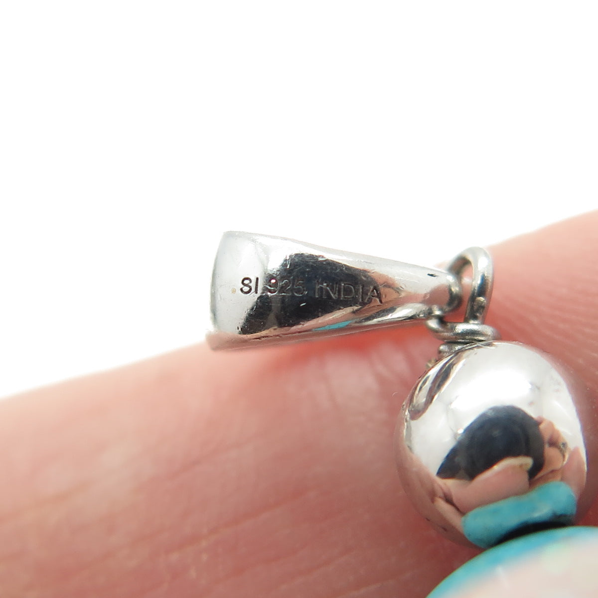 925 Sterling Silver Vintage Real Turquoise Gemstone Beaded Tassel Pendant