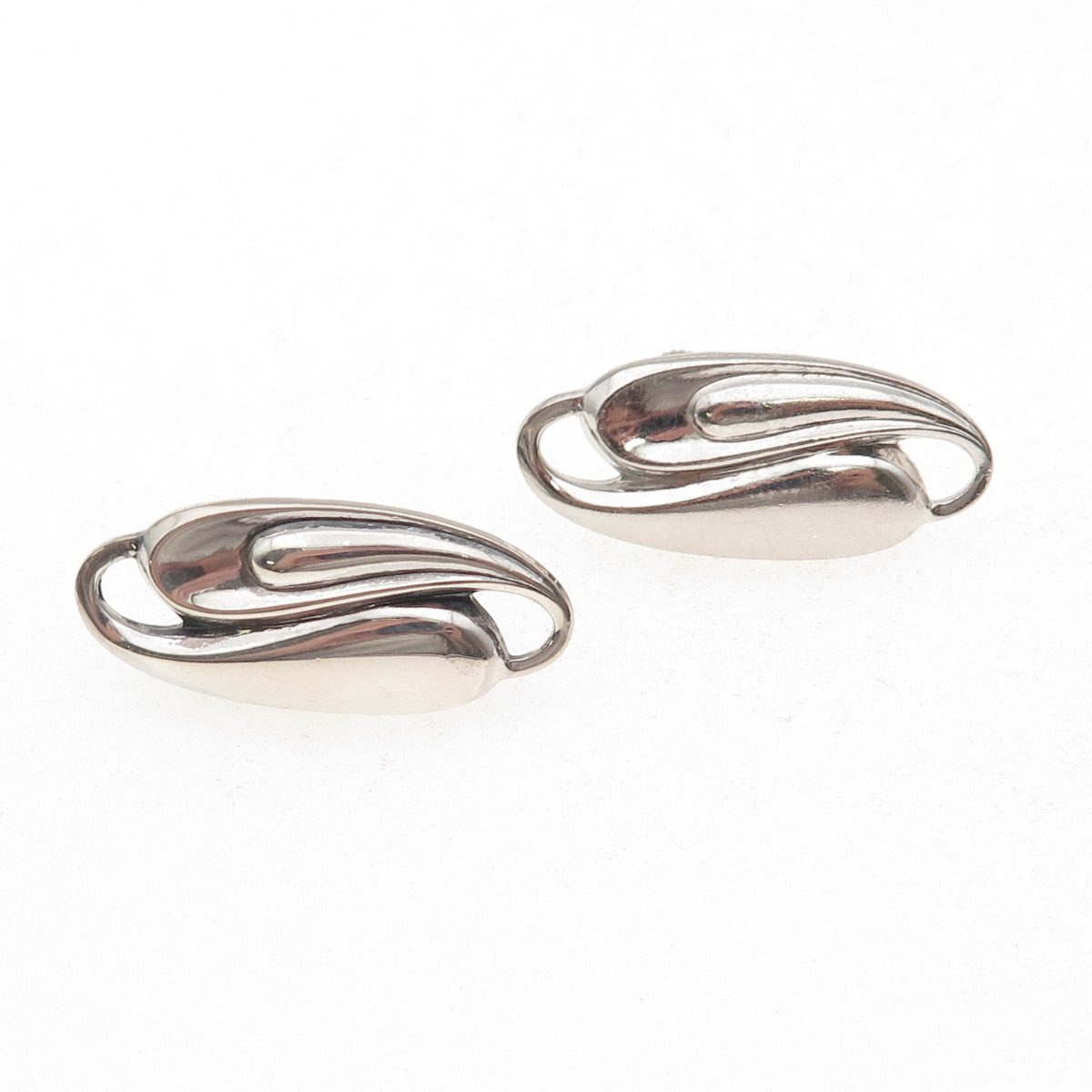 925 Sterling Silver Antique Art Deco Yin Yang Oxidized Screw Back Earrings