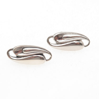 925 Sterling Silver Antique Art Deco Yin Yang Oxidized Screw Back Earrings