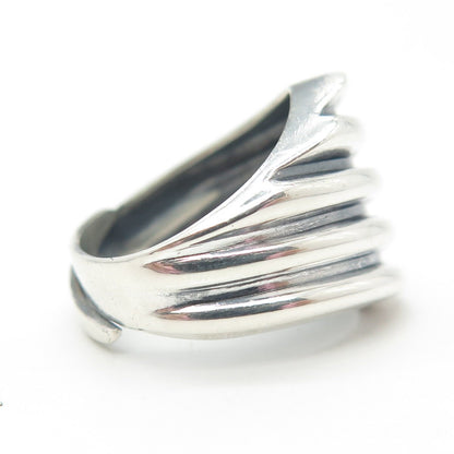 925 Sterling Silver Vintage Ribbed Wide Ring Size 5.75
