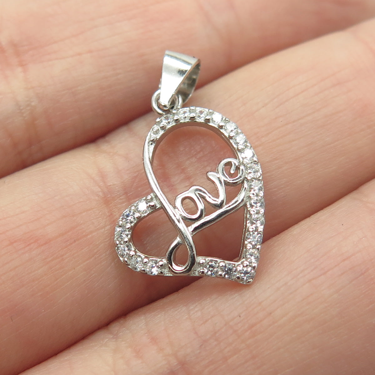 HAN 925 Sterling Silver C Z "Love" Open Heart Pendant