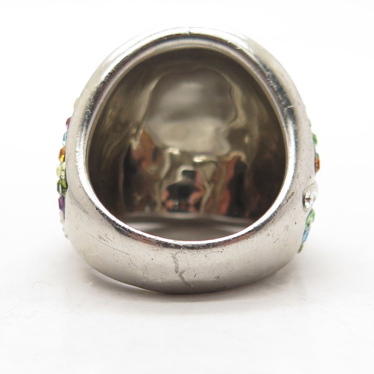 925 Sterling Silver Multi-Color Rhinestone Domed Ring Size 7.75