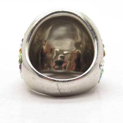 925 Sterling Silver Multi-Color Rhinestone Domed Ring Size 7.75