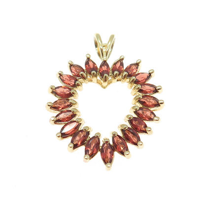 925 Sterling Silver Gold Plated Real Red Garnet Gemstone Open Heart Pendant