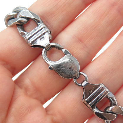 925 Sterling Silver Vintage Italy Curb Link Oxidized Bracelet 8"