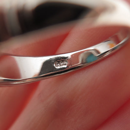 925 Sterling Silver Real Cabochon Tyrone Turquoise Ring Size 8