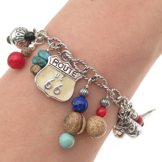Carolyn Pollack American West 925 Sterling Vintage Multi-Gem Charm Bracelet 6.5"