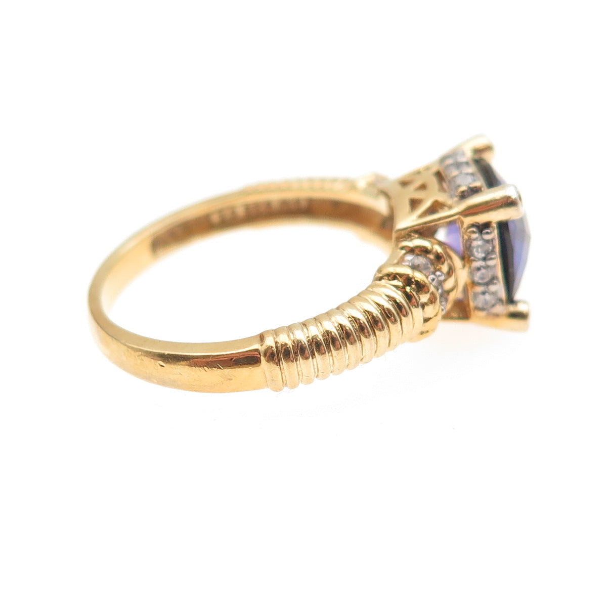 925 Sterling Silver Gold Plated Purple & White C Z Ring Size 7