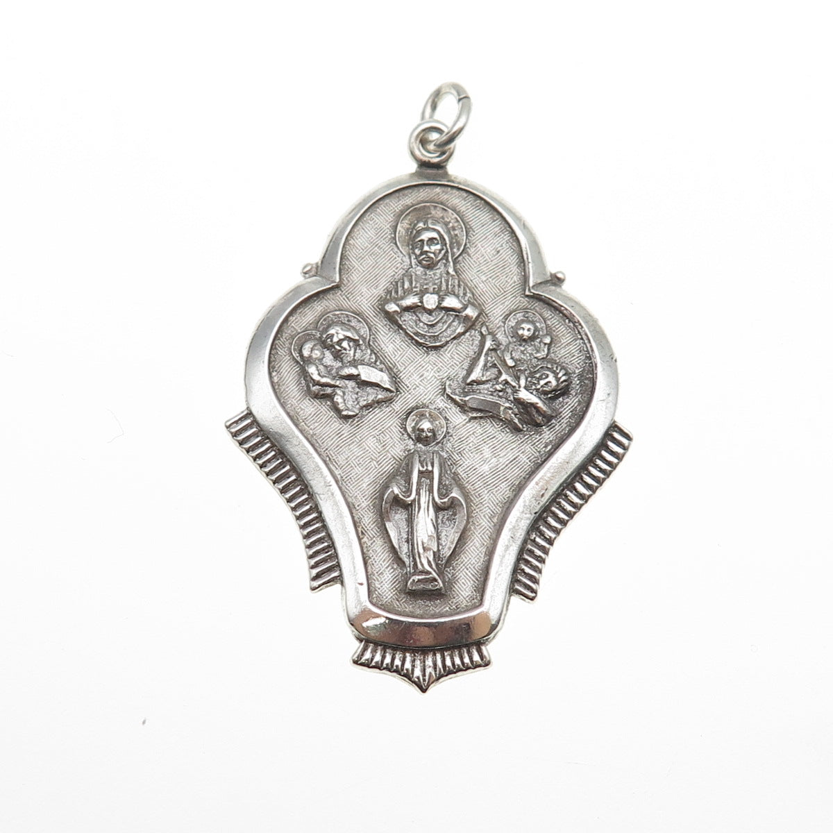 THEDA 925 Sterling Silver Antique Art Deco 4-Way Religious Medal Pendant