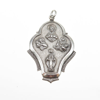 THEDA 925 Sterling Silver Antique Art Deco 4-Way Religious Medal Pendant