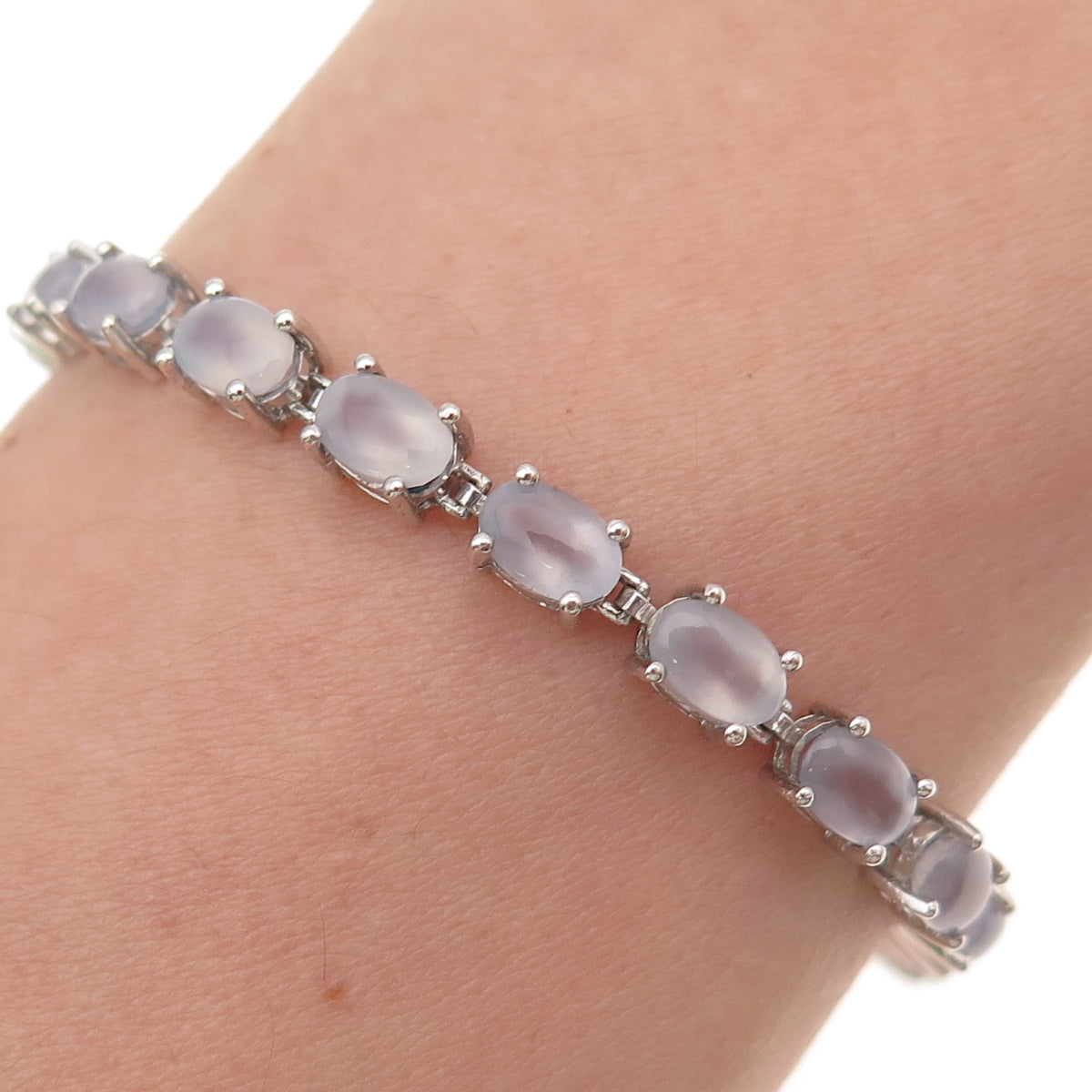 Chapal Zenray 925 Sterling Silver Real Oval-Cut Chalcedony Bracelet 7"