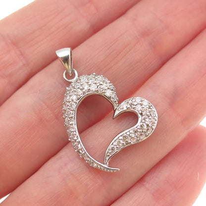 925 Sterling Silver Round-Cut C Z Heart Charm Pendant