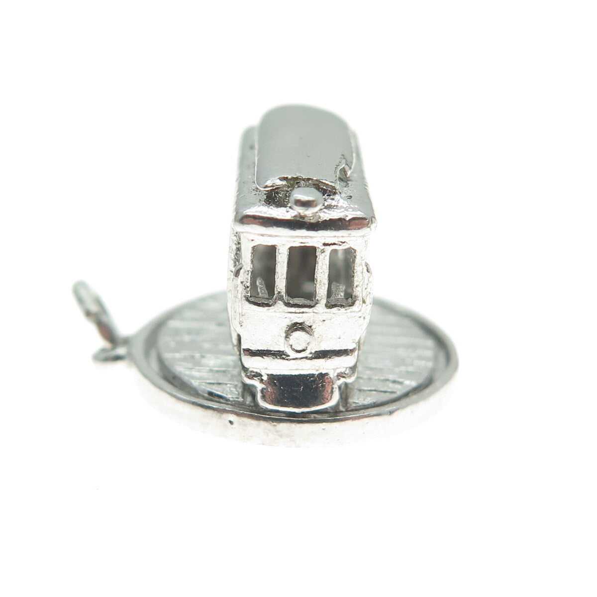 925 Sterling Silver Antique Art Deco SF Cable Car Minimalist 3D Charm Pendant