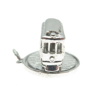 925 Sterling Silver Antique Art Deco SF Cable Car Minimalist 3D Charm Pendant