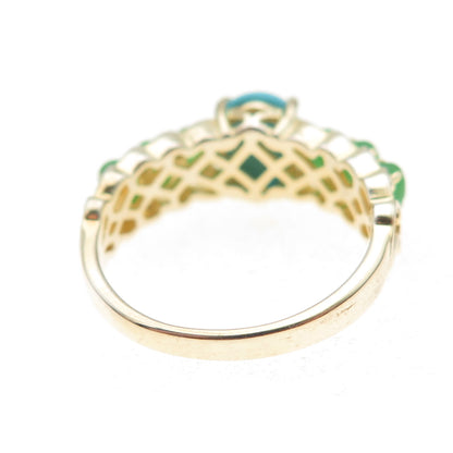 925 Sterling Silver Gold Plated Real Turquoise & Aventurine Ring Size 8.25