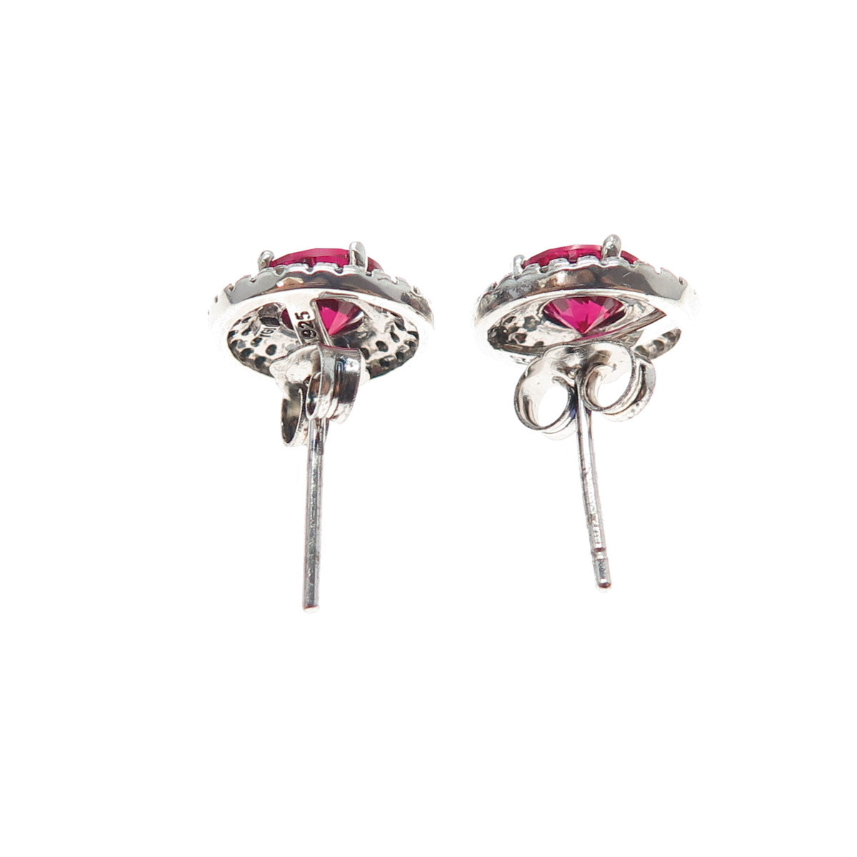925 Sterling Silver Round-Cut Lab-Created Ruby & C Z Stud Earrings
