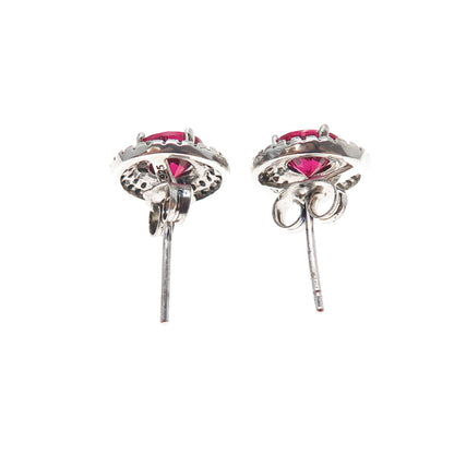 925 Sterling Silver Round-Cut Lab-Created Ruby & C Z Stud Earrings