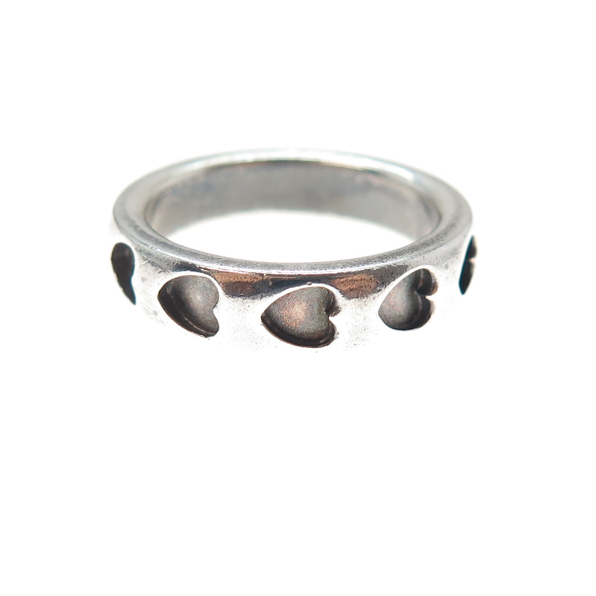 925 Sterling Silver Vintage Heart Oxidized All Around Band Ring Size 8