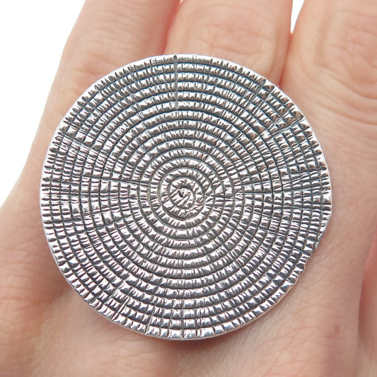 925 Sterling Silver Vintage Modernist Spiral Adjustable Oxidized Ring Size 8.5