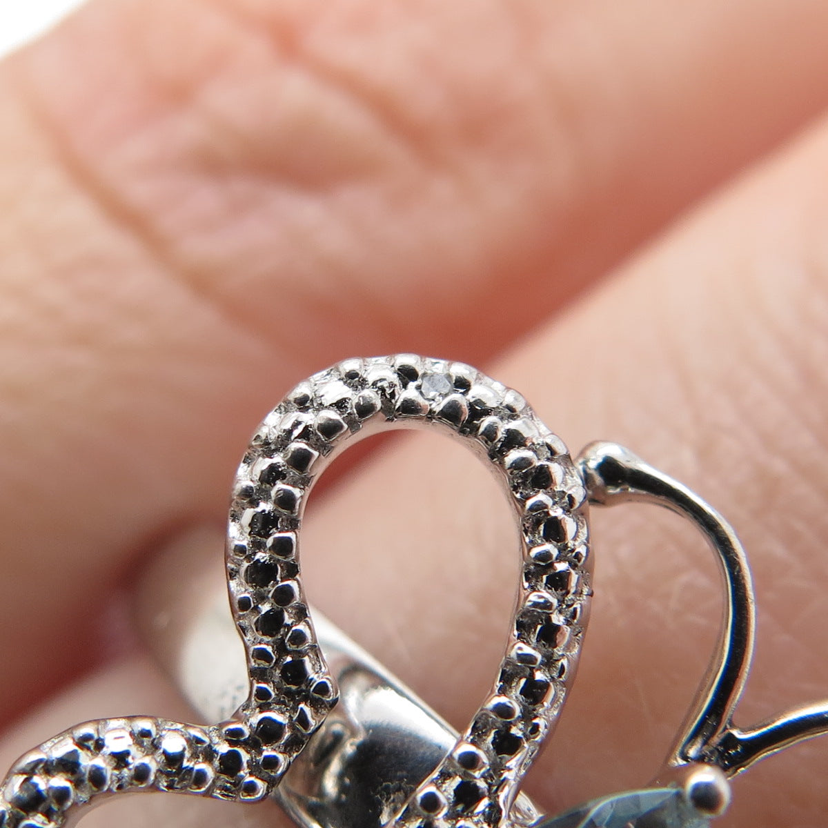 925 Sterling Silver Real Diamond Accent & Blue Topaz Butterfly Ring Size 7.75