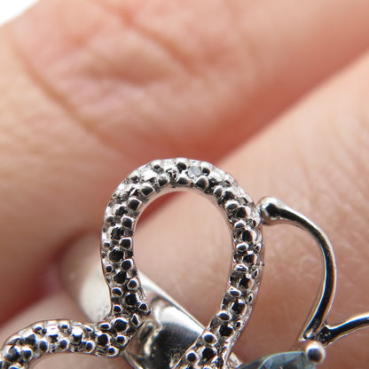 925 Sterling Silver Real Diamond Accent & Blue Topaz Butterfly Ring Size 7.75